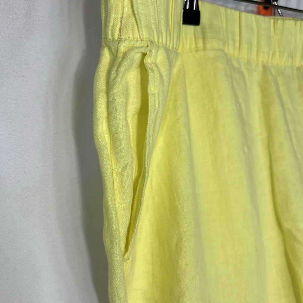 PURE J JILL Women’s Yellow Elastic Waist Cropped Wide Leg Pants Sz L 100% Linen
